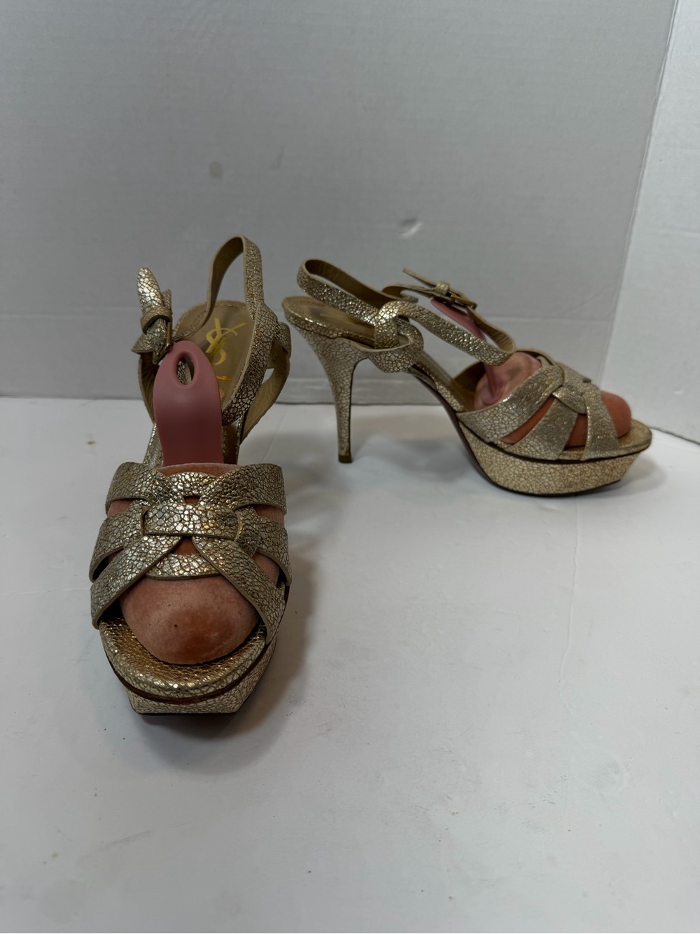 Saint Laurent YSL Tribute Metallic gold Platform Sandal Pumps size 39.5 US 9
